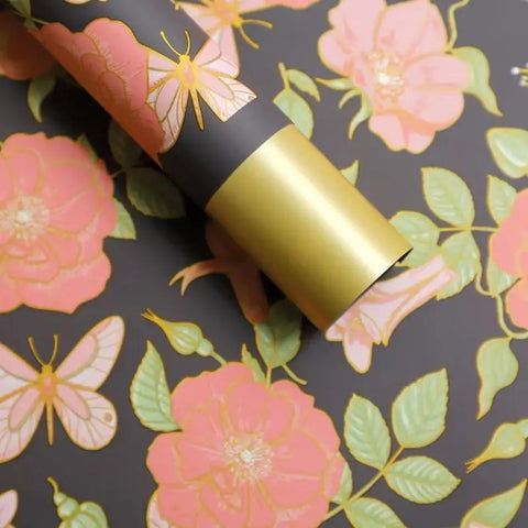 Chinese Eco-Friendly Vintage Style Camellia Flower Wrapping Paper Single-Sided Coated Water-proof Recyclable 58x58cm for Florist