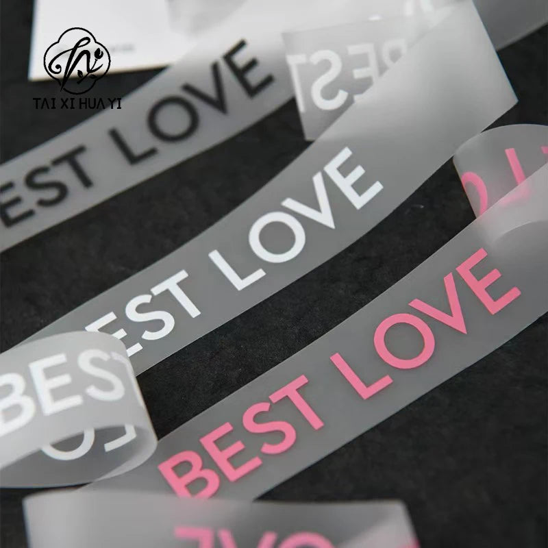 Polyester Matte Clear Printed Grosgrain Satin Ribbon Transparent Bouquet Wrapping Wedding Christmas