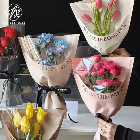 Transparent OPP Single Bouquet Bag PE Plastic Fresh Flower Packaging for Valentine's Day Roses Essential Supply for Flower Shops