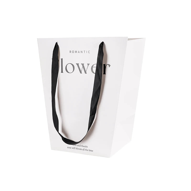 Classic Trapezoidal White and Kraft Paper Bag for Flower Bouquet Valentine's Day Gift with Ribbon Accessory