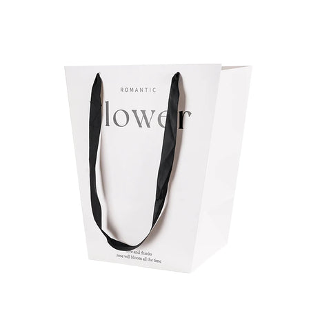 Classic Trapezoidal White and Kraft Paper Bag for Flower Bouquet Valentine's Day Gift with Ribbon Accessory