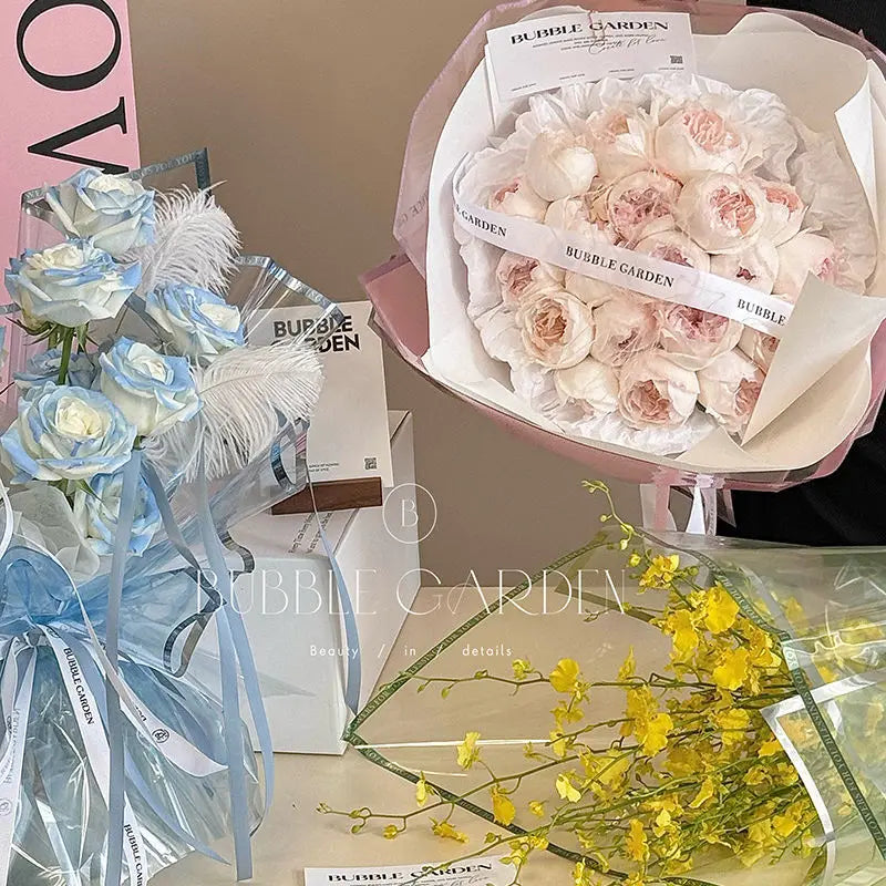 2025 New 58*58cm Colorful Line Printed Flower Wrapping Paper Cellophane Single Side Hot Stamping for Florist Packaging