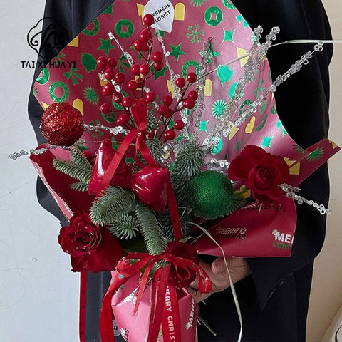 Recyclable Floral Specialty Christmas Tissue Paper Gift Wrapping Paper DIY Bouquet Wrap for Christmas Eve Gifts