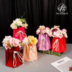 Hand-made Hexagonal Hug Flower Bag Rose Bouquet Recycled Kraft Paper Waterproof Luxury Square Shape Cotton Rope Offset Printing
