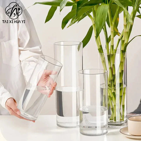 High-Grade Transparent Acrylic Cylindrical Vase Art Deco Design Tabletop for Wedding Flower Arrangements Anti-Fall Plastic