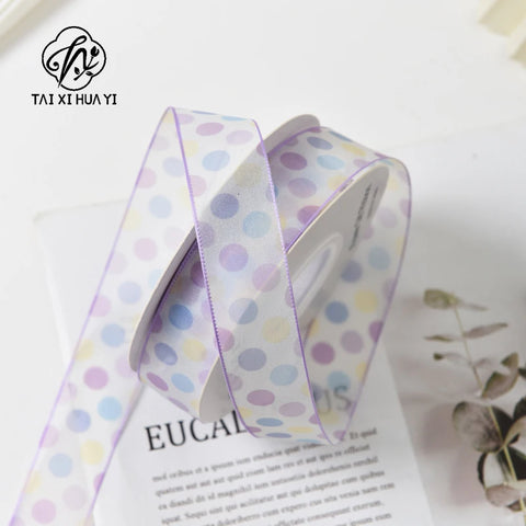 Floral Decorative Ribbons for DIY Hair Bows Snowflake Tulle Wrapping Ribbon Rainbow Polka Dot Polyester Ribbon for Birthday