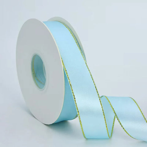 High Quality Polyester Satin Ribbon Gold Edge Floral Design for Wedding Birthday Flower Cake Gift Packaging Christmas