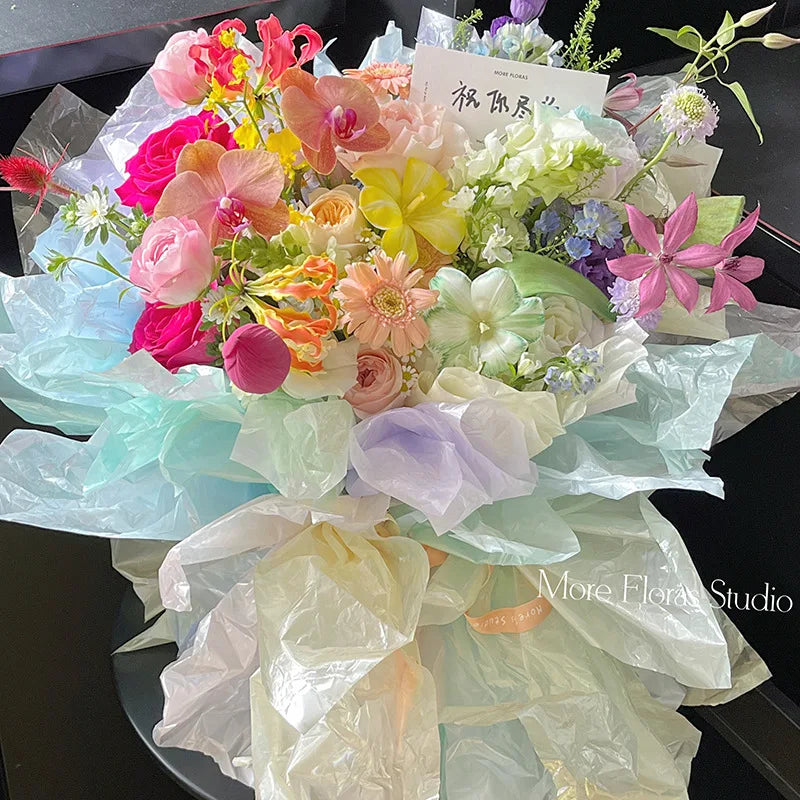 Custom High-End Thickened Waterproof Pearlescent Glass Film Coated Flower Bouquet Wrapping Paper