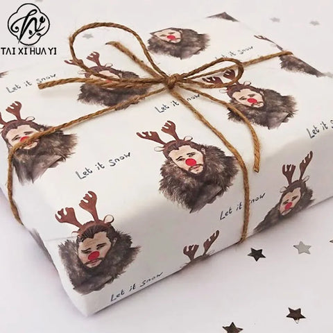Personalized Custom Printed Eco-Friendly Wrapping Paper Roll Funny Reindeer Man Pattern Christmas Gift Wrap for Holiday Party