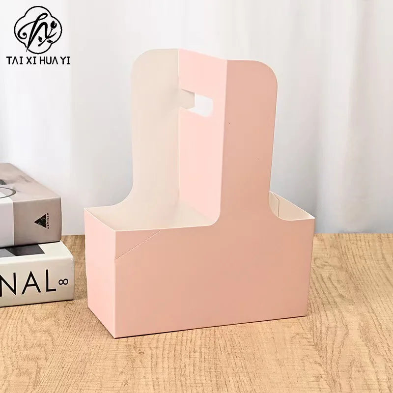 High Quality Kraft Paper Cup Holders Floral Design Foldable Floral Bouquet Gift Box Fashionable Flower