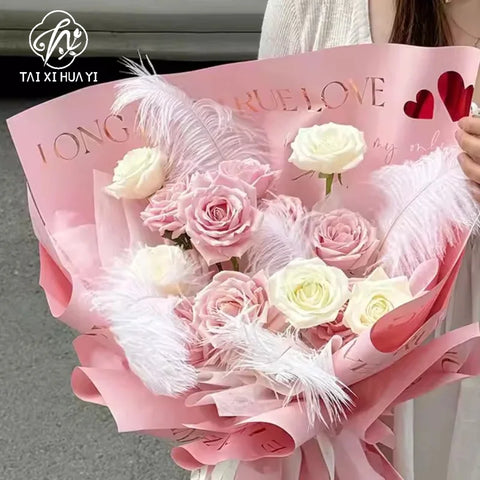 Valentine's Day Coated Flower Bouquet Packaging Paper Single Side for Paper Flower Shop Materials