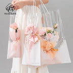 Internet Celebrity Transparent Flower Bag PE Coating Mother's Day Bouquet Tote Flower Shop Supply Perfect Accompanying Gift Bag