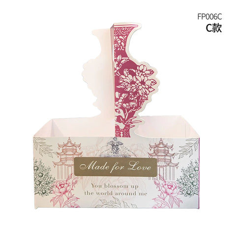 Elegant Floral Pattern Plastic Hand-Held Folder Box Creative Packaging for Coffee Milk Tea Cups