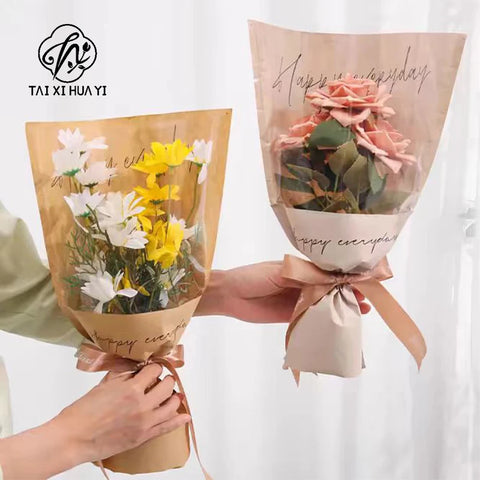 Plastic PE Virgin Waterproof Recyclable Flower Bouquet Bags Transparent Packaging for Valentine's Day Florist Supplies and Gifts
