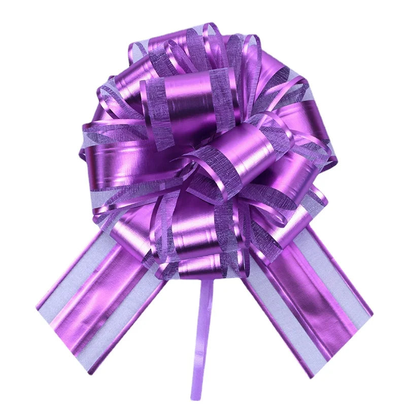 Matte Metallic Organza Pom Pom Pull Bows Floral Gift Wrapping Ribbon for Christmas Weddings Birthdays and Valentine's Day