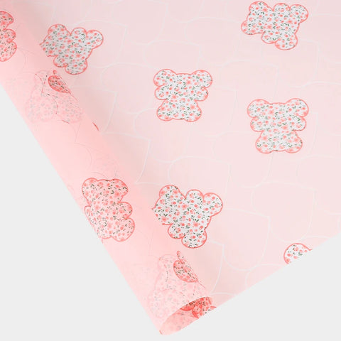 Korean Rose Flower Packaging Bear Print Soft Semi-Transparent Stretch Film for Garden Bear Cartoon Florist Supplies Gift Wrap