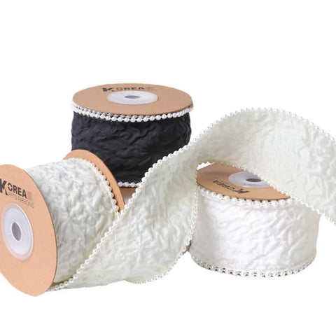 Luxury Pearl Pleated Ribbon for Birthday Wedding Christmas Valentine's Day DIY Packaging Baking Decorations for Bunches Bouquets