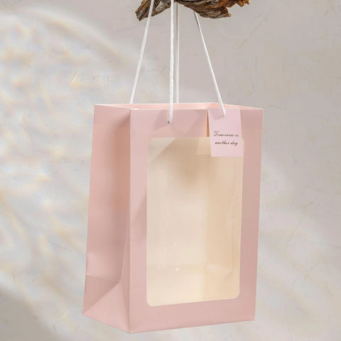 Transparent Window Display Tote Bag for Bouquet Toys Gifts Portable Waterproof Reusable for Teacher's Day Valentine's Day