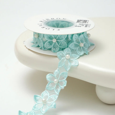 3.5cm Luxury Satin Embroidered Small Flower Bouquet Ribbon for Valentine's Day & Wedding Packaging Biodegradable