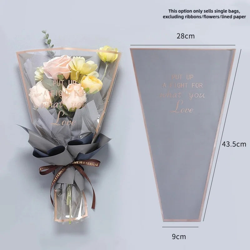 Transparent Single Rose Bouquet OPP Bag Moisture Proof Hot Stamping Gold Edge Festival Flower Wrapping Paper
