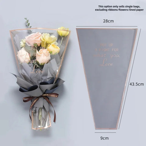 Transparent Single Rose Bouquet OPP Bag Moisture Proof Hot Stamping Gold Edge Festival Flower Wrapping Paper