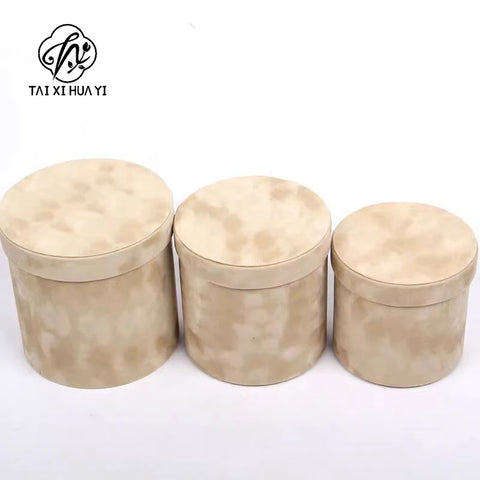 Set of 3 Velvet Round Cylinder Rigid Boxes Floral Shop Supplies for Fresh Flowers Bouquet Packaging Holiday Gift
