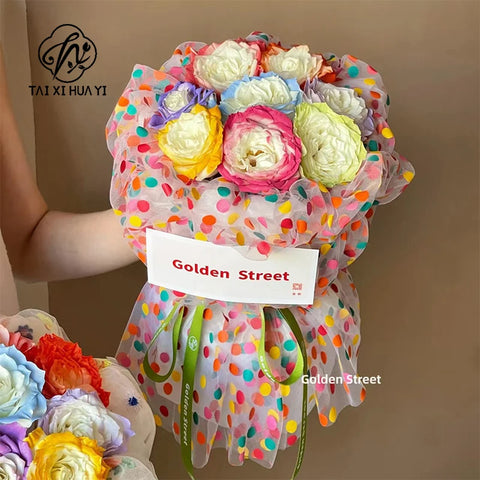 Net Red 50CM*1.5M Flower Packaging Paper Colorful Dots Florist Bouquet Gift Wrapping Mesh Roll Popular for Bouquet Flower