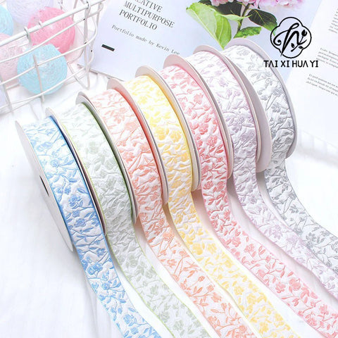 Embossed Rose Rosette Ribbon Bouquet Packaging Material for Birthday Halloween Wedding Christmas Flower