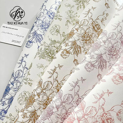 Retro Style Floral Bouquet Packaging Paper 35*50cm PE High Gloss Surface Soft Waterproof for Flower Shop