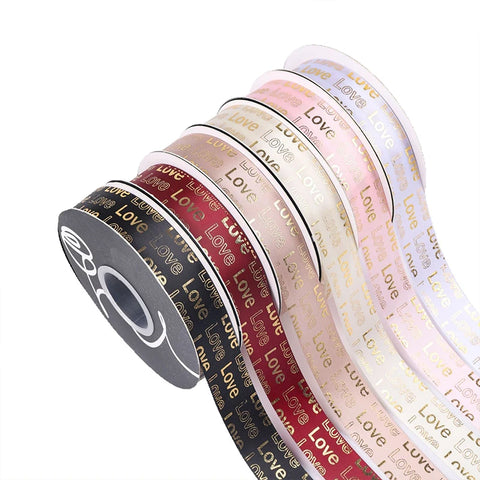 Hot Stamping English Ribbon Love Polyester Flower Gift Packaging Ribbon for Christmas and Weddings