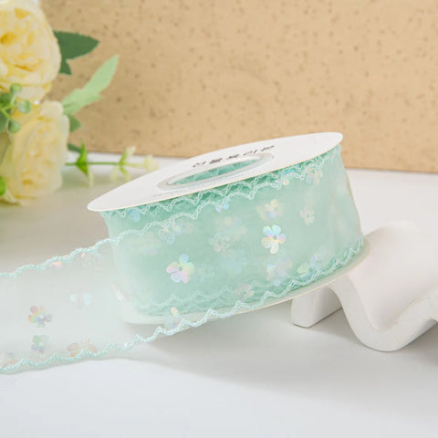 Single-Sided Satin Ribbon Roll 4 cm 1.5 Inch Sequin Small Flower Hook Edge DIY for Wedding Christmas Gift Packaging