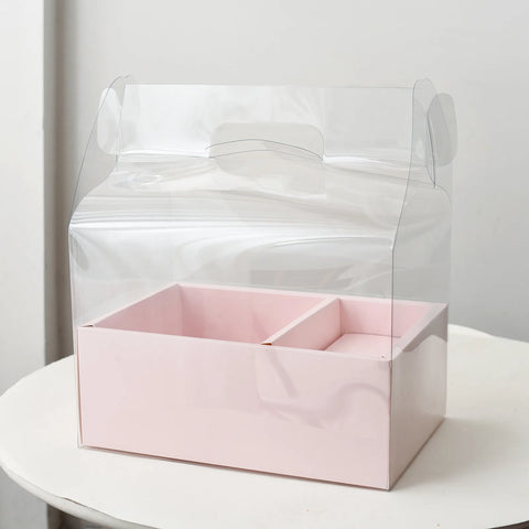 Transparent Handheld Rigid Cake Gift Box Red Qixi Design Valentine's Day Coated Paper Fruit Flower Recycled Materials Ribbon