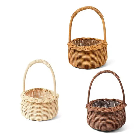 Wholesale Small Round Mini Lace Rattan Woven Basket Hand Design Waterproof Hanging Flower Baskets
