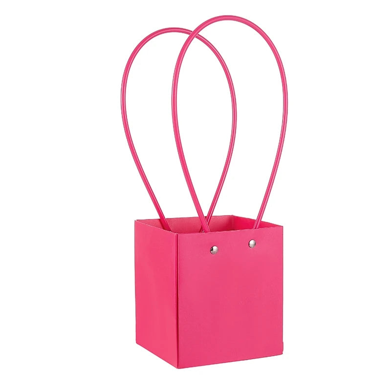 Portable Square Flower Gift Carrier Bags Art Paper Bouquet Wrapping Floral Bag for Arrangements Kraft Paper for Easy Storage