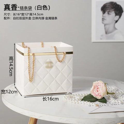Elegant Portable Chain Handle Floral Rigid Gift Box Creative Valentine's Day Foldable Packaging for Special Occasions