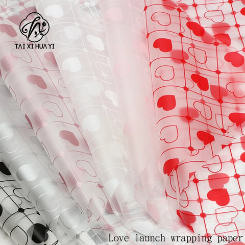 Matte Waterproof PE Jelly Film Floral Wrapping Paper 20 Sheets Heart Print Bouquet Packaging Double Side Virgin Pulp 58x58cm