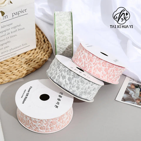 Embossed Rose Rosette Ribbon Bouquet Packaging Material for Birthday Halloween Wedding Christmas Flower