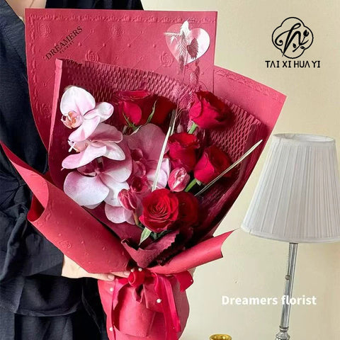 Fresh Flower Bouquet and Gift Wrapping 52x52cm Rose Pattern Embossed Specialty Paper with PE Coating for Valentine's Day
