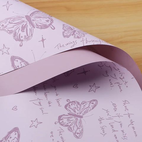 Waterproof Retro Butterfly Floral Arrangement New Single-Sided Coated Plastic BOPP Flower Packaging Paper Material