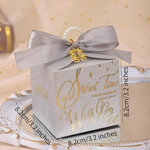 Custom Logo Gold Wedding Ribbon Favors Square Shape Recyclable Paperboard Folders for Guests