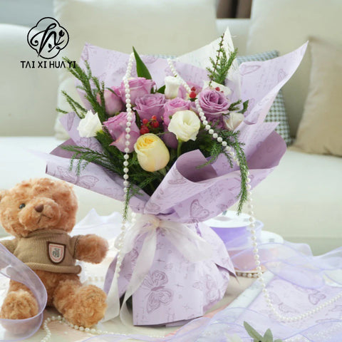 Waterproof Retro Butterfly Floral Arrangement New Single-Sided Coated Plastic BOPP Flower Packaging Paper Material