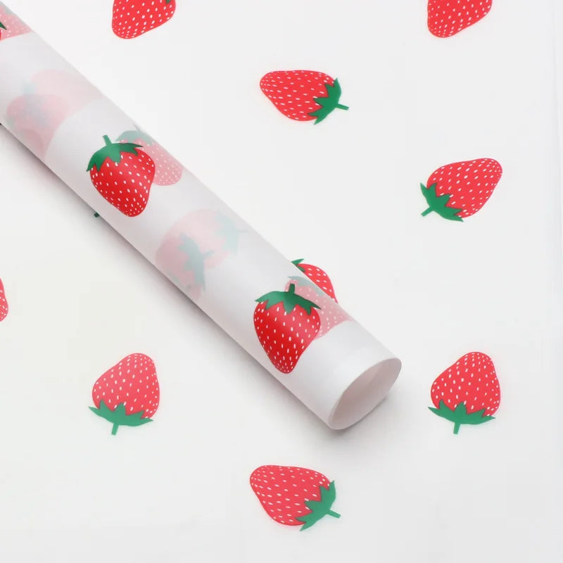 Strawberry Print Korean Su Coated Paper Flower Wrapping Paper DIY Floral Materials for Gift Bouquets