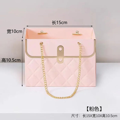 Flower Bag Metal Chain Bouquet Storage Bucket Paper Handbag Gift Box for Wedding Birthday Party Packaging Basket Gift Box
