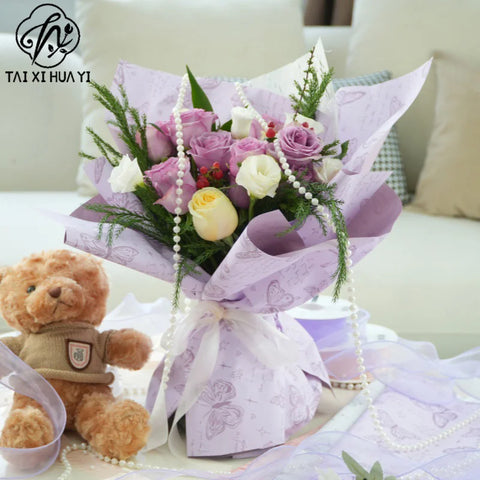 Butterfly Pattern Flower Wrapping Paper Double-Sided PE Coated Recyclable 57x57cm Florist Bouquet Gift Wrap for Packaging New