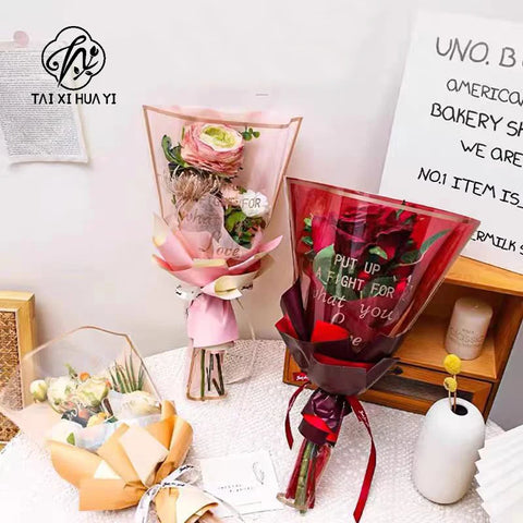 Transparent Single Rose Bouquet OPP Bag Moisture Proof Hot Stamping Gold Edge Festival Flower Wrapping Paper