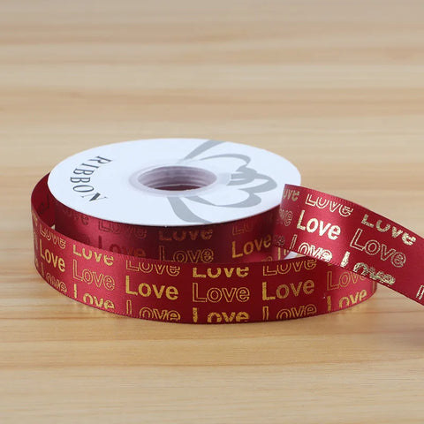 Hot Stamping English Ribbon Love Polyester Flower Gift Packaging Ribbon for Christmas and Weddings