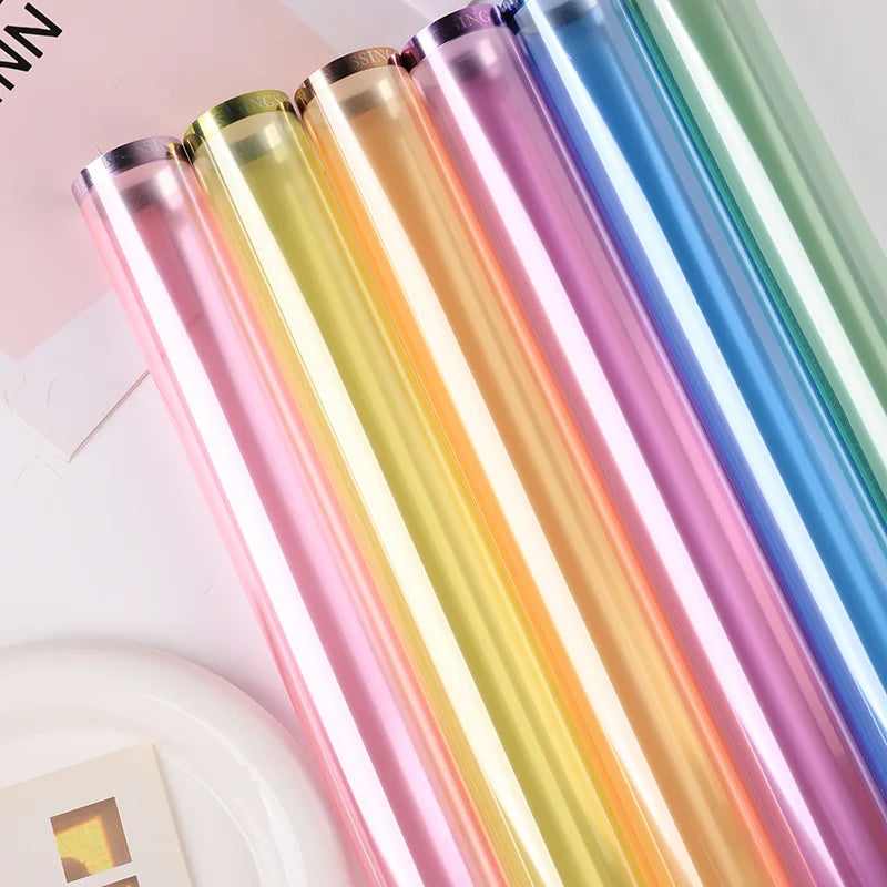 2025 New 58*58cm Colorful Line Printed Flower Wrapping Paper Cellophane Single Side Hot Stamping for Florist Packaging Secondary image