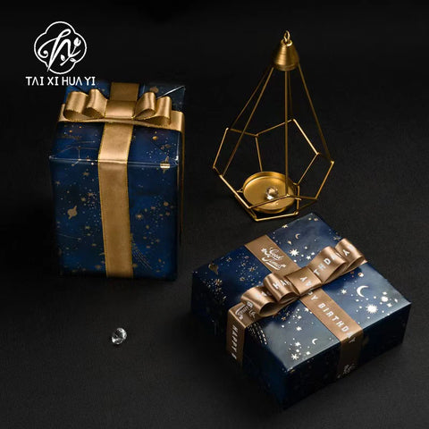Dark Blue Eco-Friendly Paper Christmas Gift Wrapping UV Coating Offset Printing for Holiday Decorations Gift Set