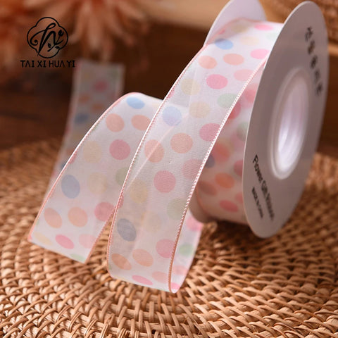 Floral Decorative Ribbons for DIY Hair Bows Snowflake Tulle Wrapping Ribbon Rainbow Polka Dot Polyester Ribbon for Birthday