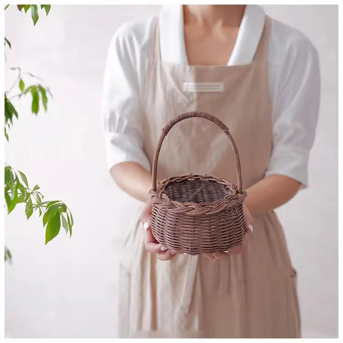 Wholesale Small Round Mini Lace Rattan Woven Basket Hand Design Waterproof Hanging Flower Baskets